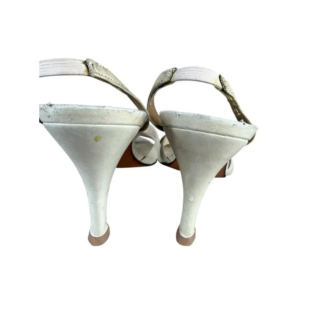 Chanel Ivory Leather Slingback Heels Logo Strap Sandals EU 39 US 8.5